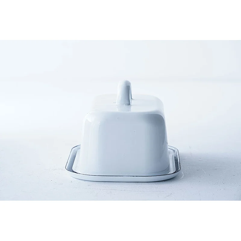 Professional tableware supplier good quality OEM ODM white carbon steel enamel butter dish with lid