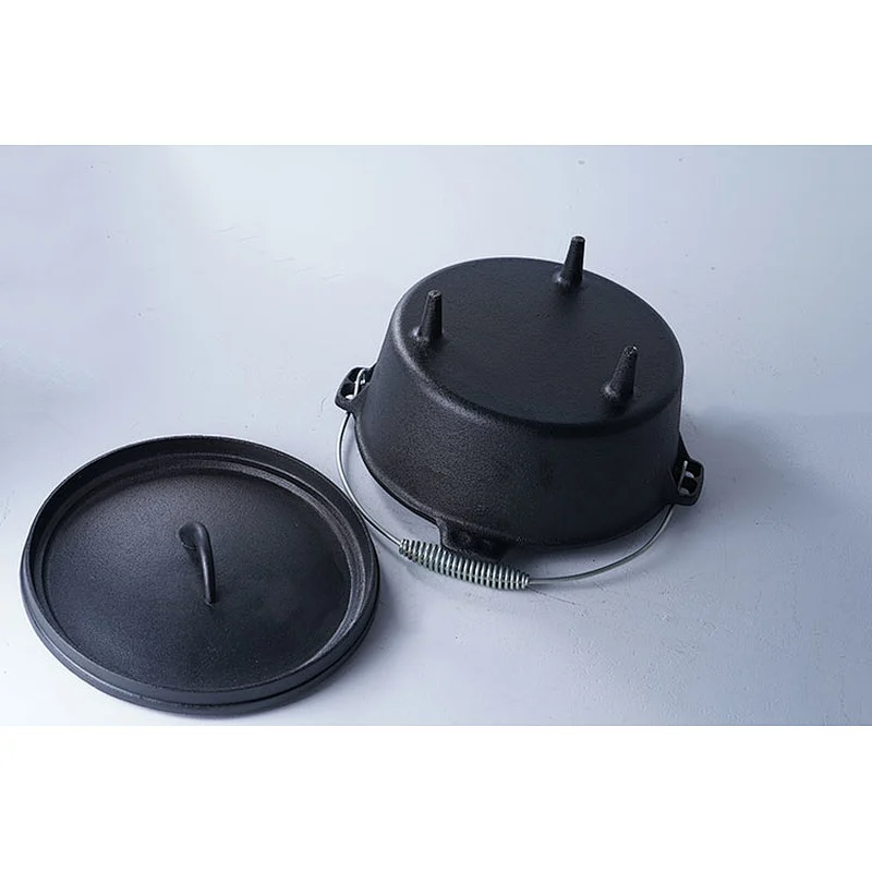 Good quality camping open flame available steel hook three legs round black cast iron pre-seasoned dutch oven pot set