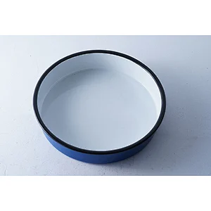 Wholesale blue round flat bottom multiple sizes available party decoration carbon steel enamelled pie dish serving plate set