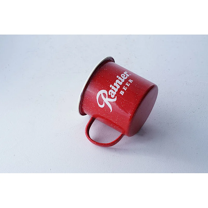 Promotional letter printing body red fashionable durable carbon steel enamel coffee cup beer mug accept custom logo