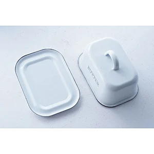 Professional tableware supplier good quality OEM ODM white carbon steel enamel butter dish with lid
