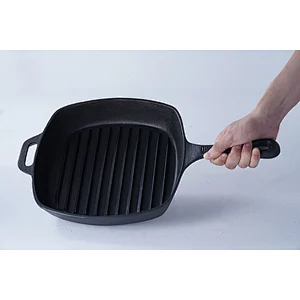 Classic pattern household restaurant universal cookware black square cast-iron preseasoned skillet frying pan with one handles