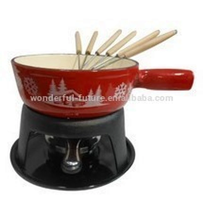 cast iron cheese fondue set ,Cast Iron Enamel Round Chafing Dish, Mini Cheese Fondue Set
