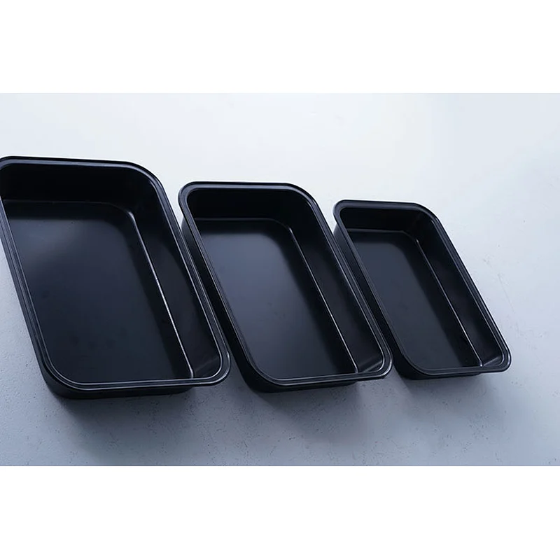 Wholesale black rectangular multiple sizes available carbon steel non stick coating bakeware nonstick pan cake tray baking set