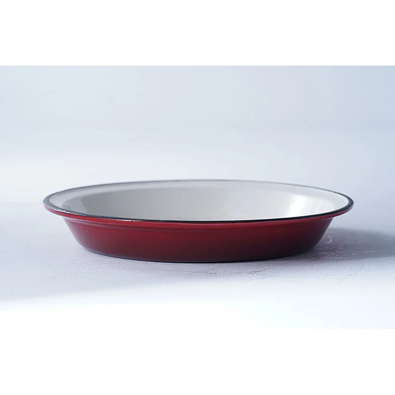 Professional tableware supplier OEM ODM red round lightweight heat resistant cast iron enamelled fry pan