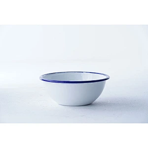 Professional tableware wholesale accept customized brand classic design white carbon steel enamel salad soup rice bowl