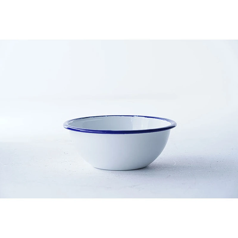 Professional tableware wholesale accept customized brand classic design white carbon steel enamel salad soup rice bowl