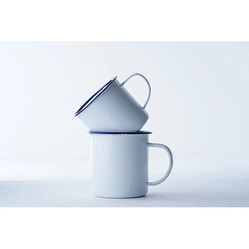 Professional kitchenware supplier accept custom logo white no lid metal carbon steel enamel-coated round cup set