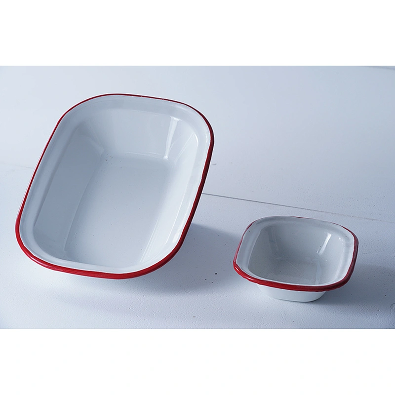 Wholesale OEM accept customized sizes kitchen classic cookware white flat-bottomed carbon steel enamel plates dishes set