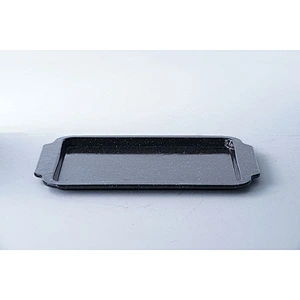 Custom logo available personalized black rectangular carbon steel enamel tray dishes serving plates with two side handles