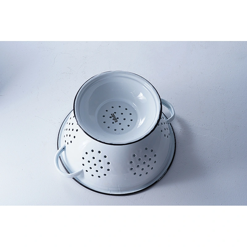 Cheap price multiple colors and sizes big carbon steel enamel colander tea strainer tea filter with two side handles