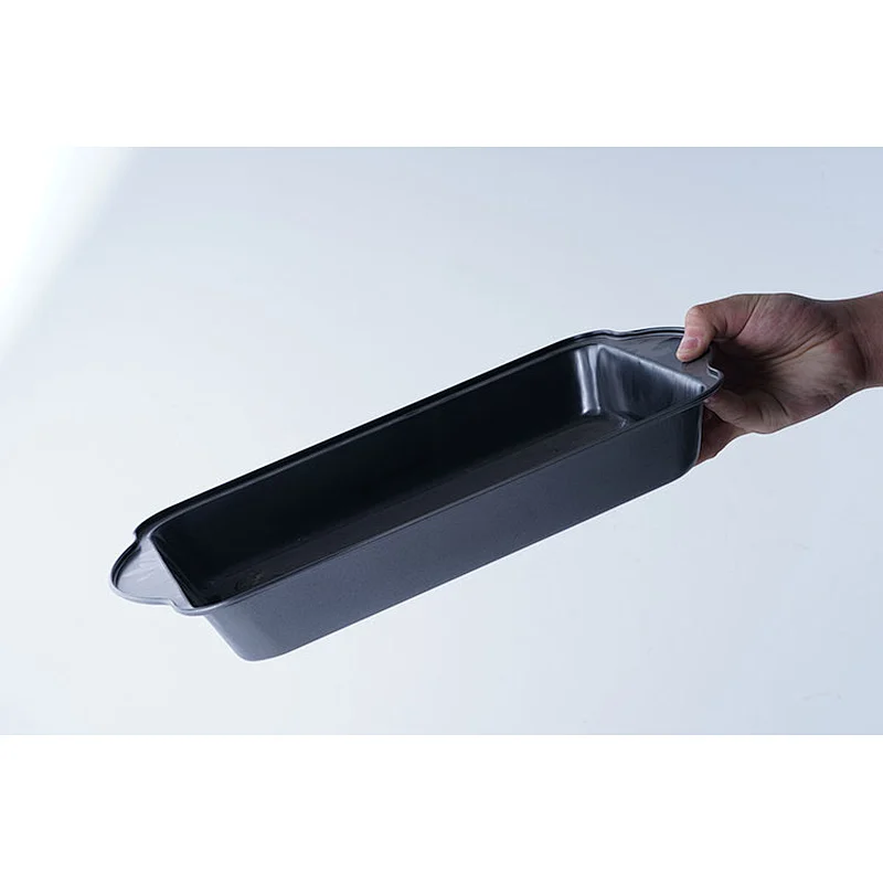 Wholesale black rectangular carbon steel non-stick coating baking tray cake pan bakeware with two side handles