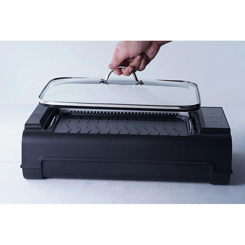 Wholesale OEM ODM black rapid heating safe material household small electric frying pan bbq grills with lid