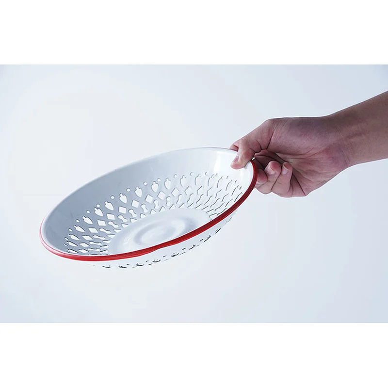 Wholesale special custom design decoration big capacity enamelled carbon steel dishes fruit drain plates