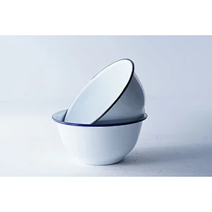 Hot sale accept customized logo white minimalist large carbon steel enamel rice bowl for restaurant