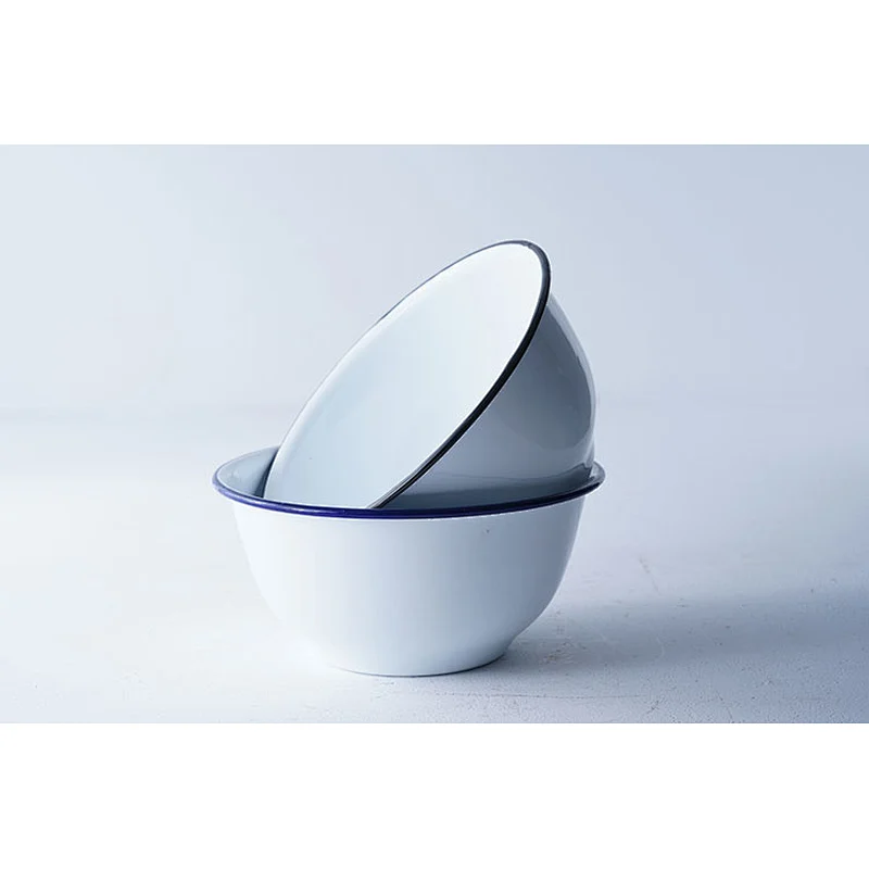 Hot sale accept customized logo white minimalist large carbon steel enamel rice bowl for restaurant