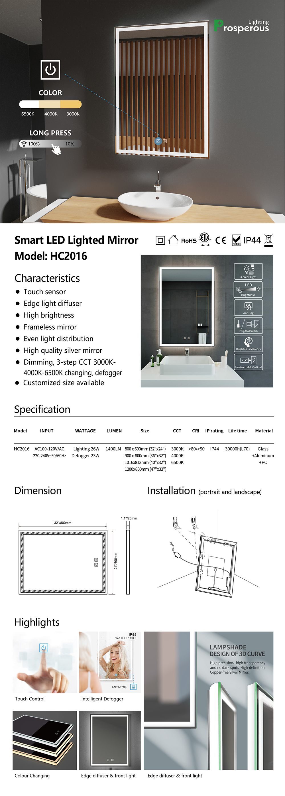 bathroom vanity led mirror supplier