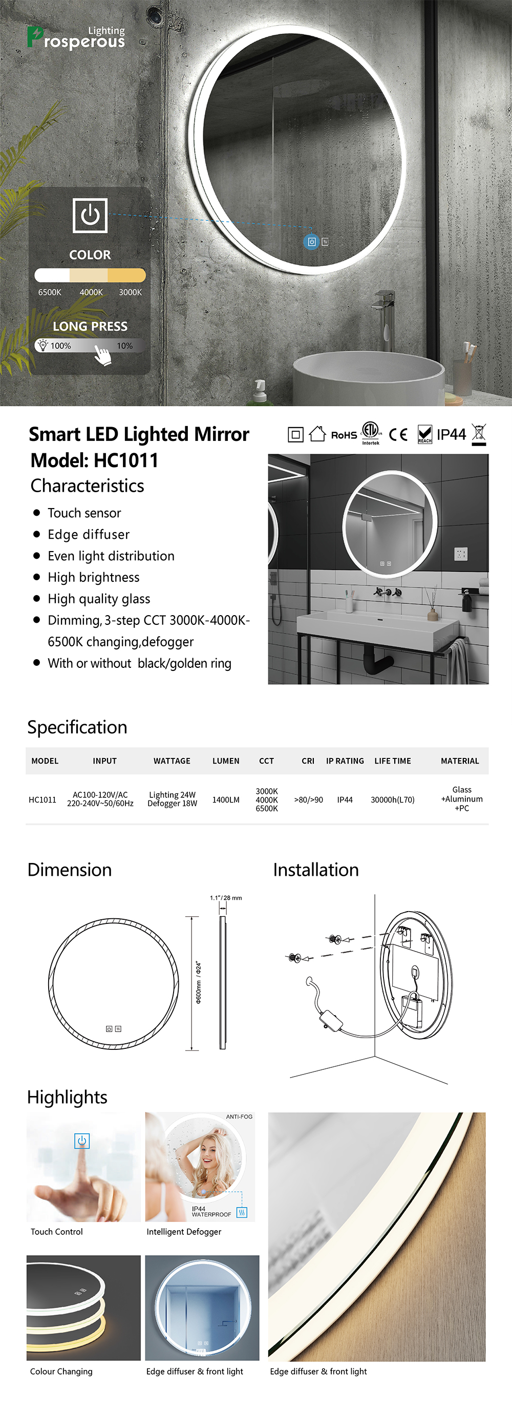 wholesale led illuminated bathroom mirror