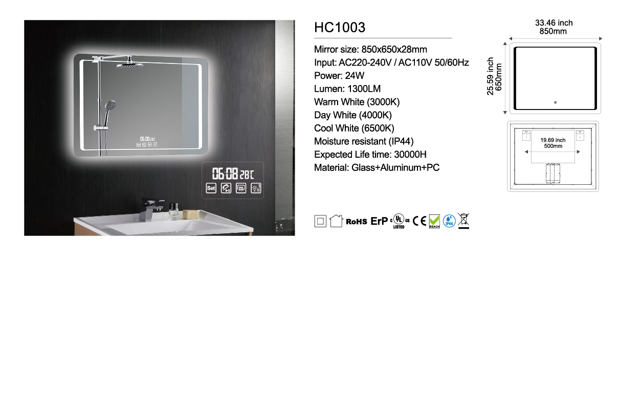 rectangular mirror with led light company
