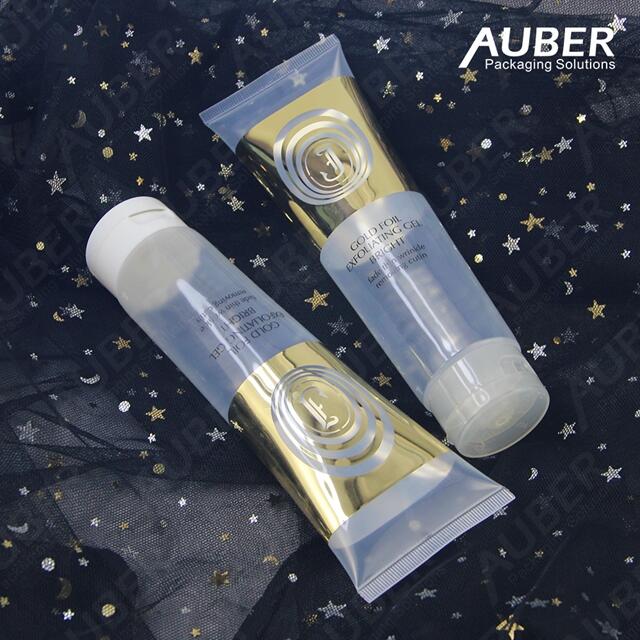 Gold hot stamping transparent PE tube with flip top cap