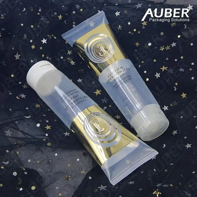 Gold hot stamping transparent PE tube with flip top cap