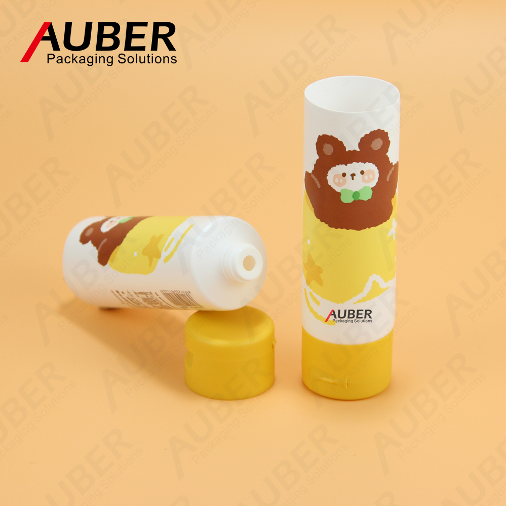 Cute bear printed PE tube with bamboo cap