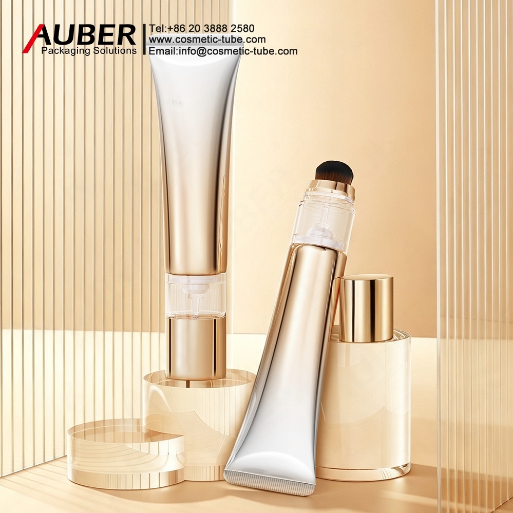 Brush Pump Head Metallic Cosmetic Packaging Tube
