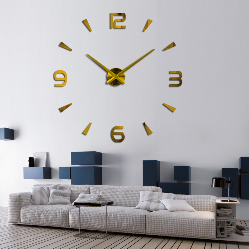 3D Big Acrylic Mirror Wall Clock Brief DIY Quartz Watch for Decoration