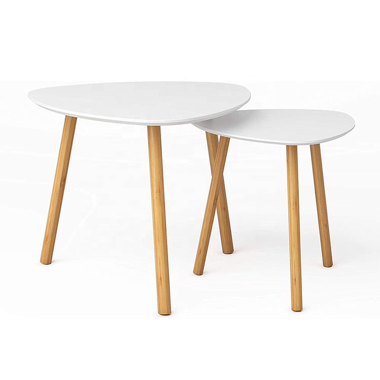Nesting triangle end set of 2 modern wooden Nordic coffee table