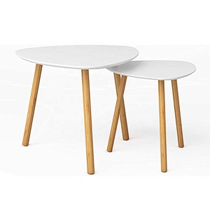 Nesting triangle end set of 2 modern wooden Nordic coffee table