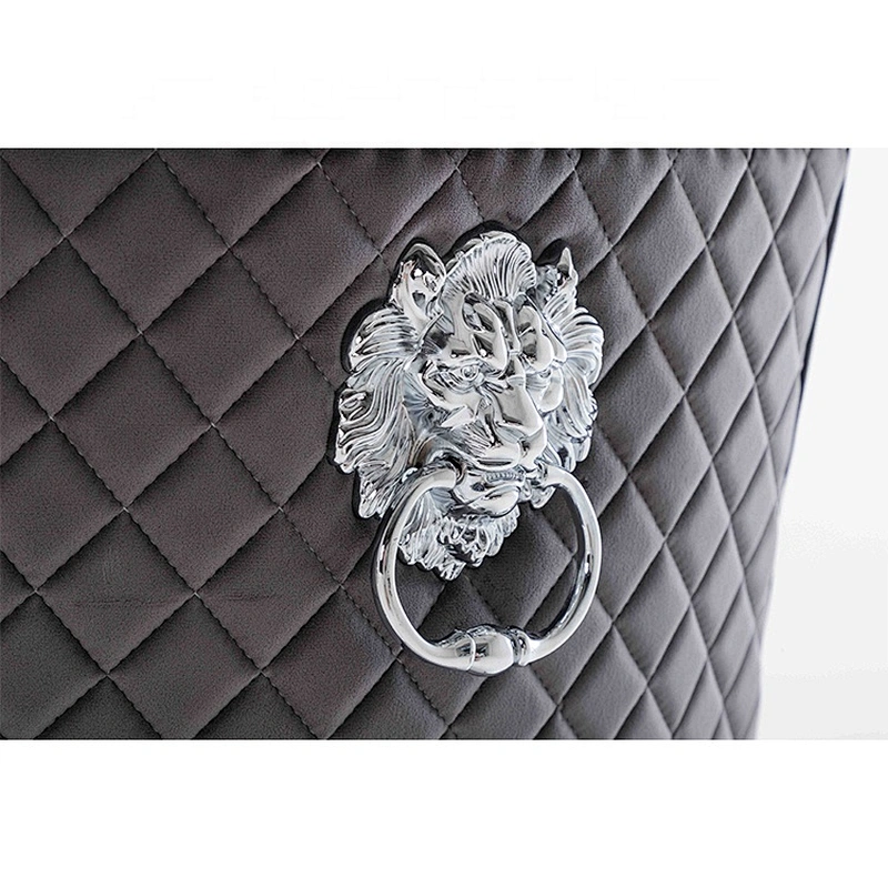 UK Style Modern grey Velvet Fabric With X Line High Back Lion knocked Dining Chair With 4 Stainless Steel Leg Footrest