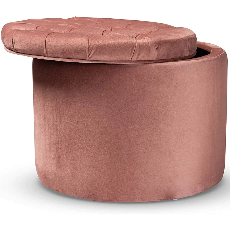 Living Room Stool Pink Velvet round modern foot ottoman stool