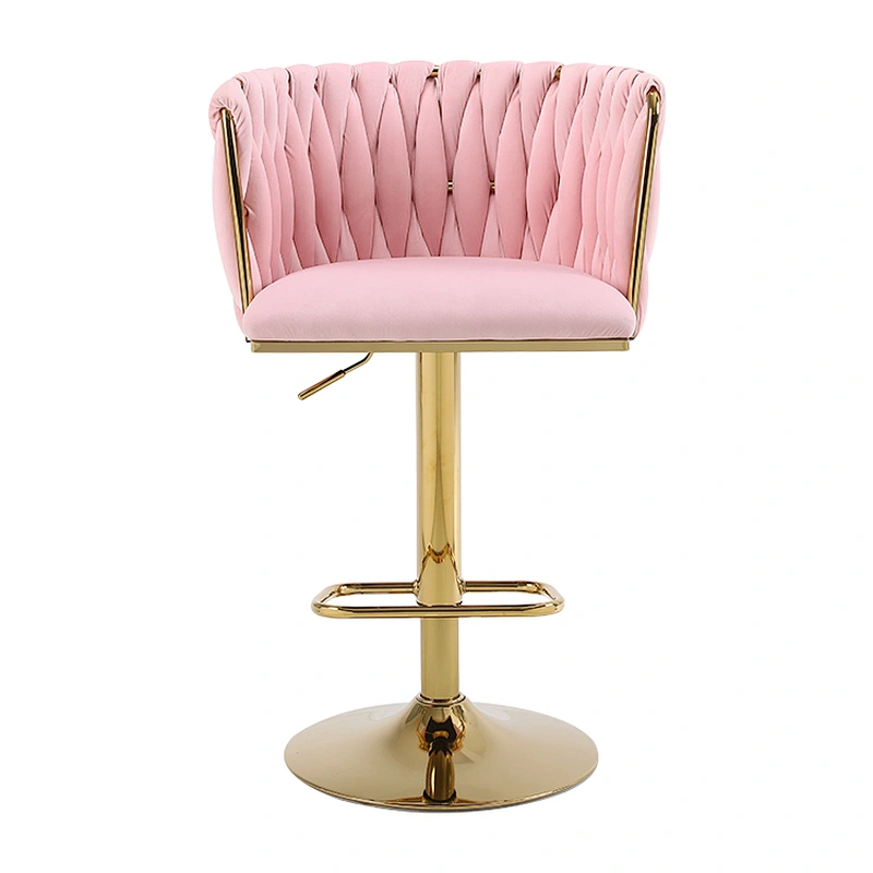 Luxury Vintage Adjustable Bar Stool With Silver Legs Backrest And Footstool