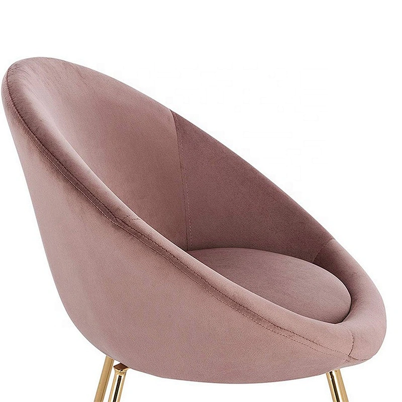 New Design Pink Velvet Curved Shaped Leisure Accent Chair With Power Coating Golden Metal Leg
