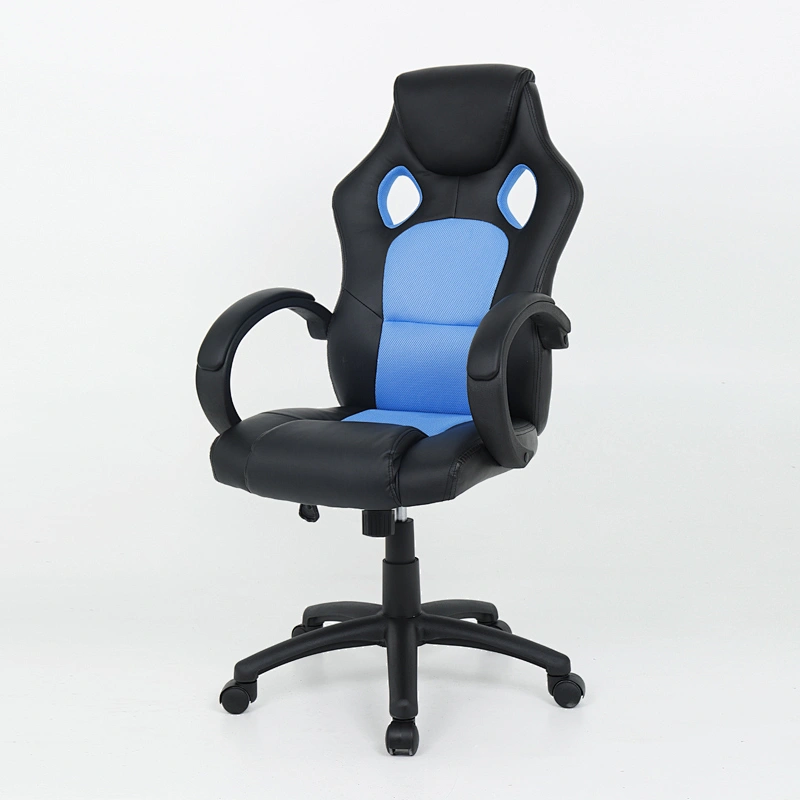 Cheap PVC Fabric Grey With Black Fixed Armrest Butterfly Mechanism 135 Degree racing gaming chair