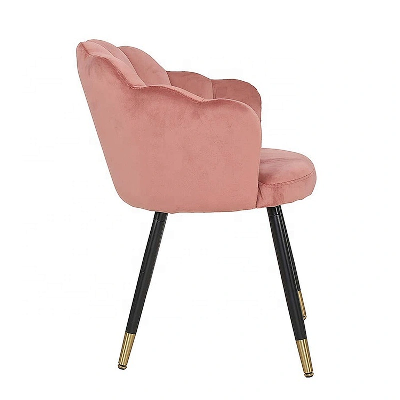 Modern Home Pink Velvet Curved Shaped Leisure Accent Chair Plating Golden Metal Leg