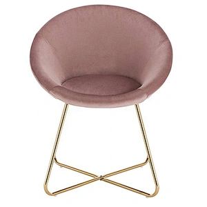 New Design Pink Velvet Curved Shaped Leisure Accent Chair With Power Coating Golden Metal Leg