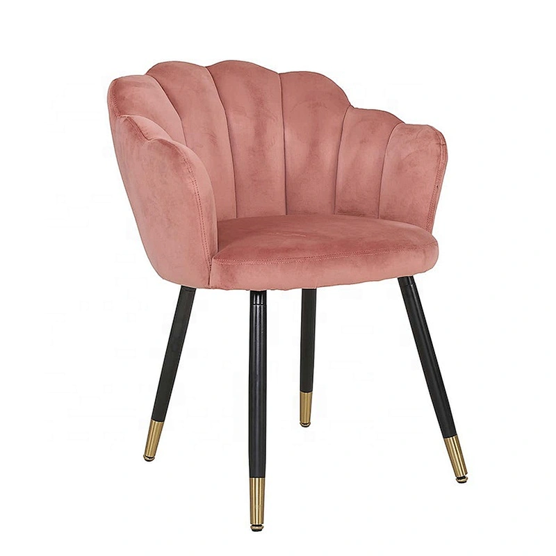Modern Home Pink Velvet Curved Shaped Leisure Accent Chair Plating Golden Metal Leg