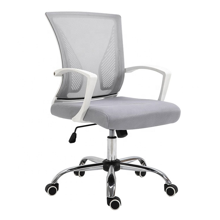 Anji White Revolving Mesh Metal Armrest Grey Fabric Office With Metal Base 5 Wheels Ergonomic Chair For Sale
