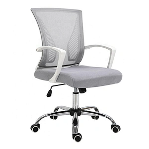Anji White Revolving Mesh Metal Armrest Grey Fabric Office With Metal Base 5 Wheels Ergonomic Chair For Sale