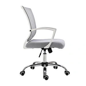 Anji White Revolving Mesh Metal Armrest Grey Fabric Office With Metal Base 5 Wheels Ergonomic Chair For Sale