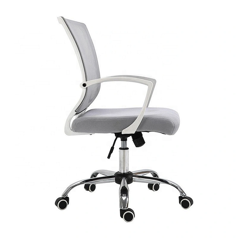 Anji White Revolving Mesh Metal Armrest Grey Fabric Office With Metal Base 5 Wheels Ergonomic Chair For Sale