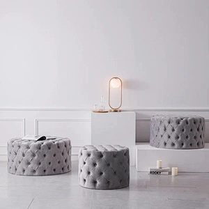 Tufted round modern velvet ottoman foot stool