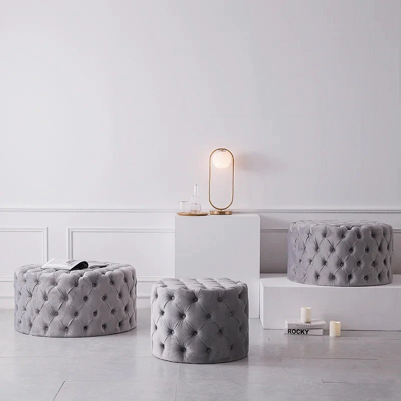 Tufted round modern velvet ottoman foot stool