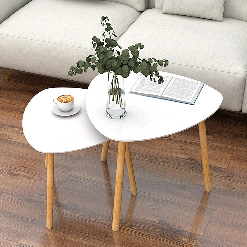 Nesting triangle end set of 2 modern wooden Nordic coffee table