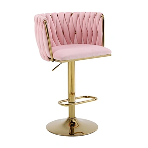 Luxury Vintage Adjustable Bar Stool With Silver Legs Backrest And Footstool