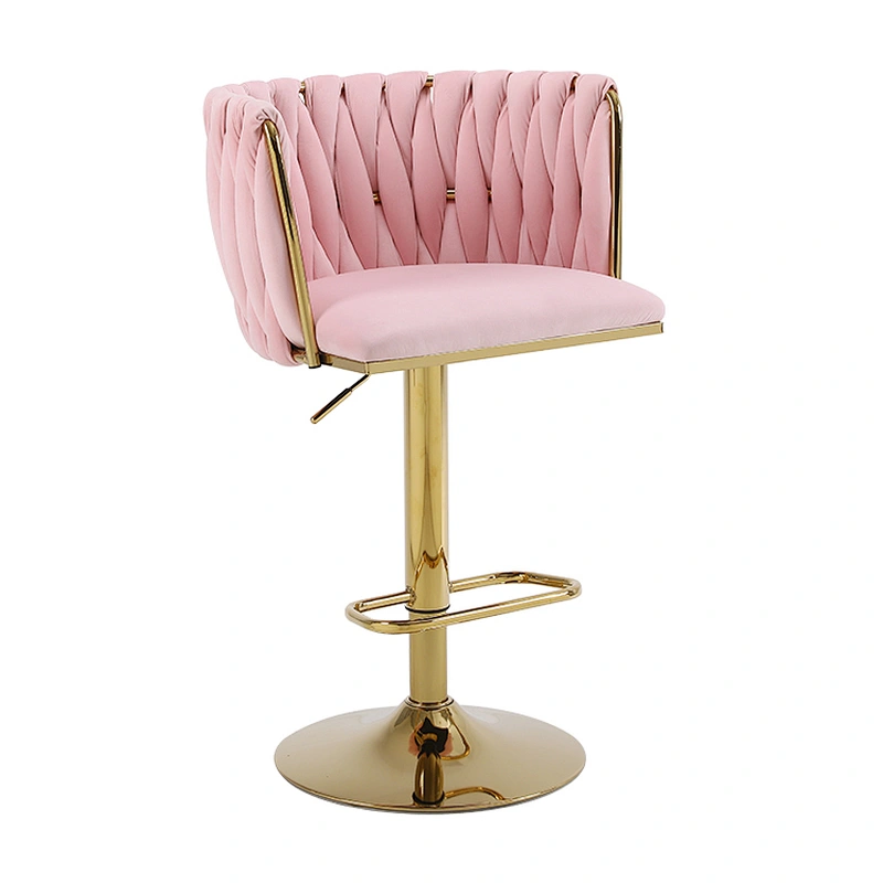 Luxury Vintage Adjustable Bar Stool With Silver Legs Backrest And Footstool