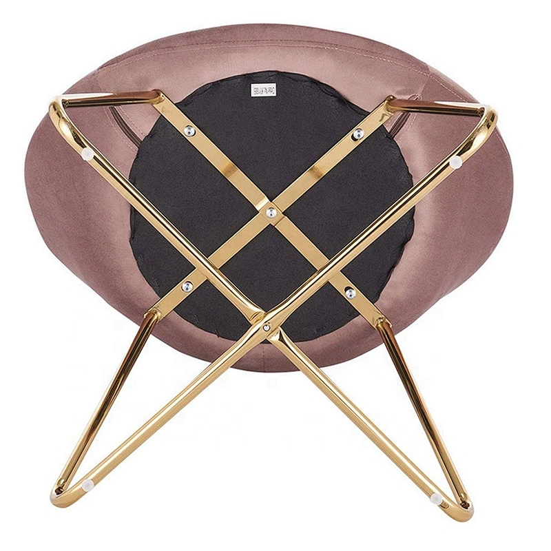 New Design Pink Velvet Curved Shaped Leisure Accent Chair With Power Coating Golden Metal Leg