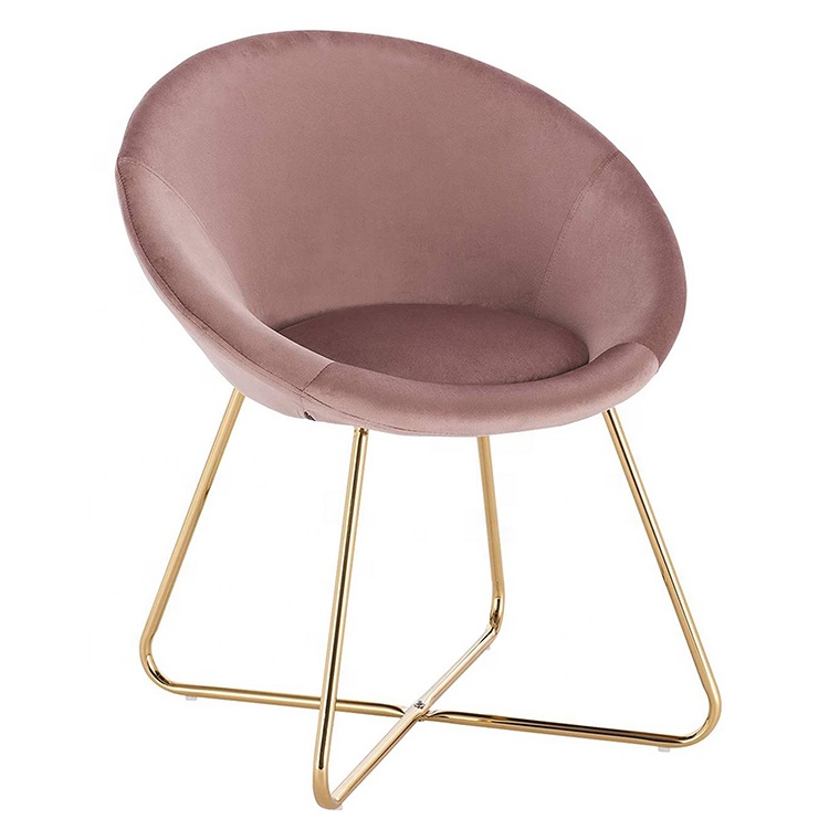 New Design Pink Velvet Curved Shaped Leisure Accent Chair With Power Coating Golden Metal Leg