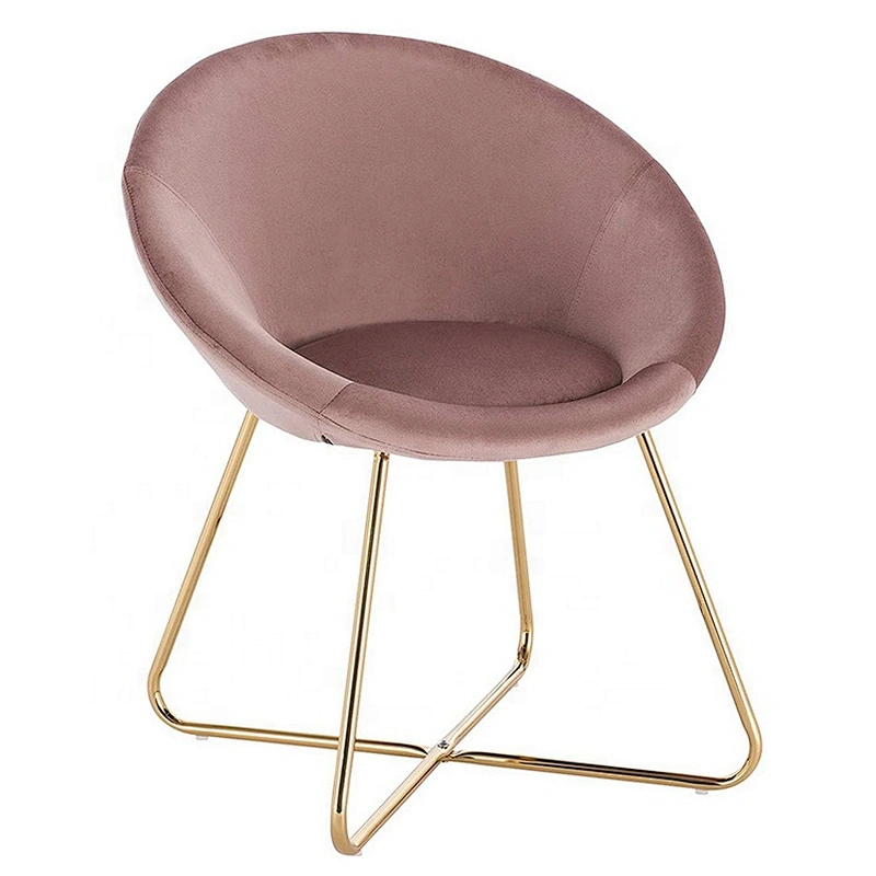 New Design Pink Velvet Curved Shaped Leisure Accent Chair With Power Coating Golden Metal Leg